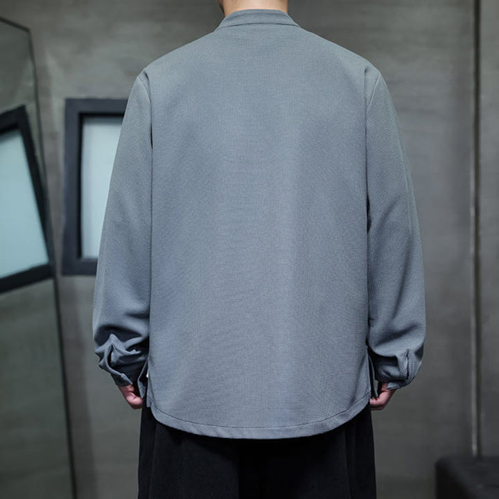 Camisa de hombre con cuello alto, manga larga y bordado de golondrinas y botones de rana con Buddha Stones - image 16