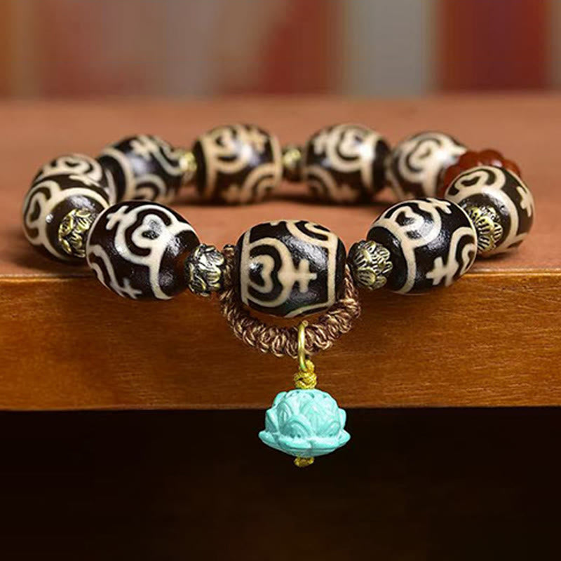 Pulsera de poder del Señor del Bosque Cadáver con cuentas Dzi y jarrón del tesoro del rayo tibetano con Buddha Stones - image 11