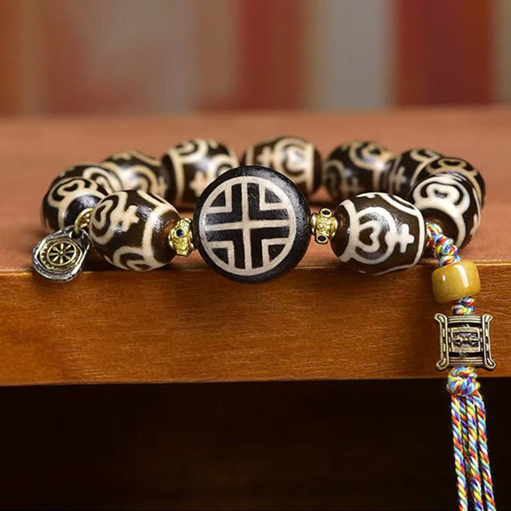 Pulsera de poder del Señor del Bosque Cadáver con cuentas Dzi y jarrón del tesoro del rayo tibetano con Buddha Stones - image 8