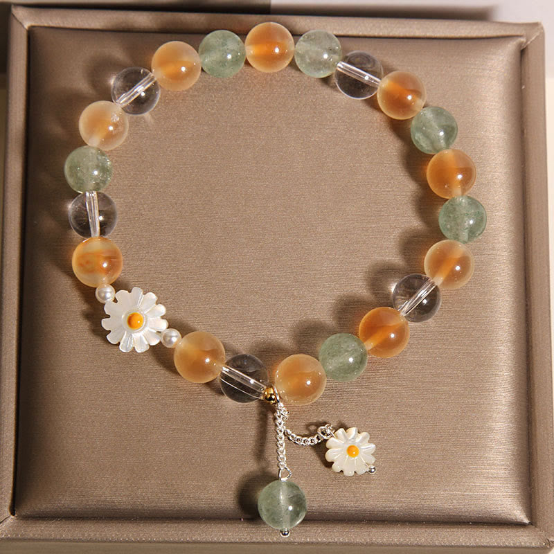 Pulsera curativa de cuarzo fresa verde con ágata y margaritas naturales de Buddha Stones - image 3