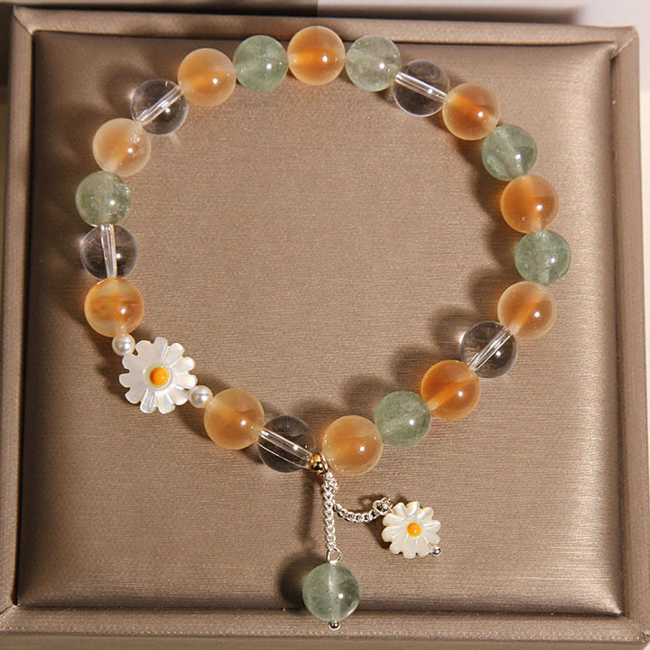 Pulsera curativa de cuarzo fresa verde con ágata y margaritas naturales de Buddha Stones - image 3