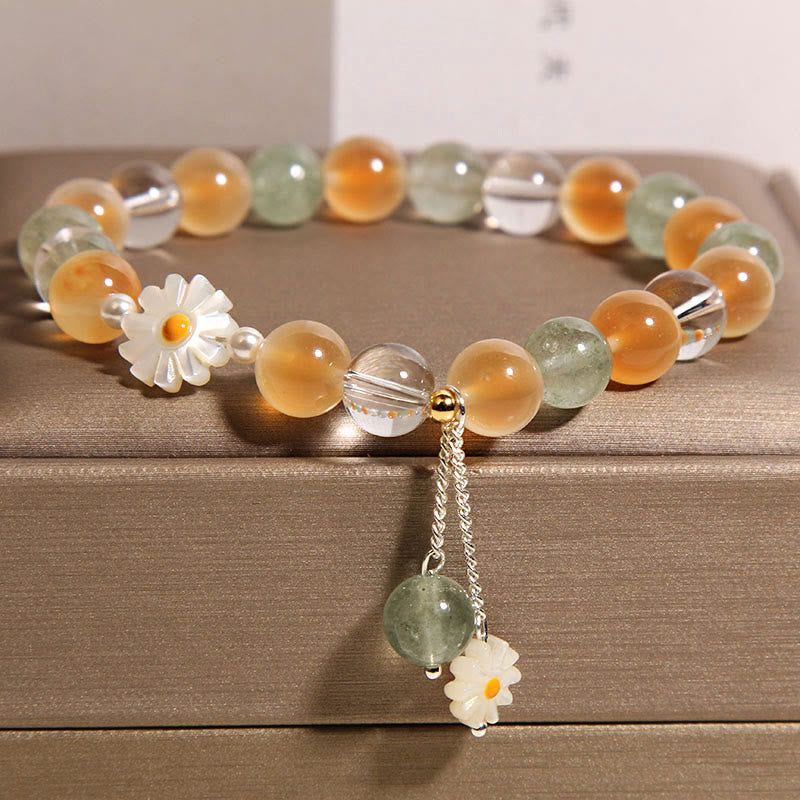 Pulsera curativa de cuarzo fresa verde con ágata y margaritas naturales de Buddha Stones - image 2