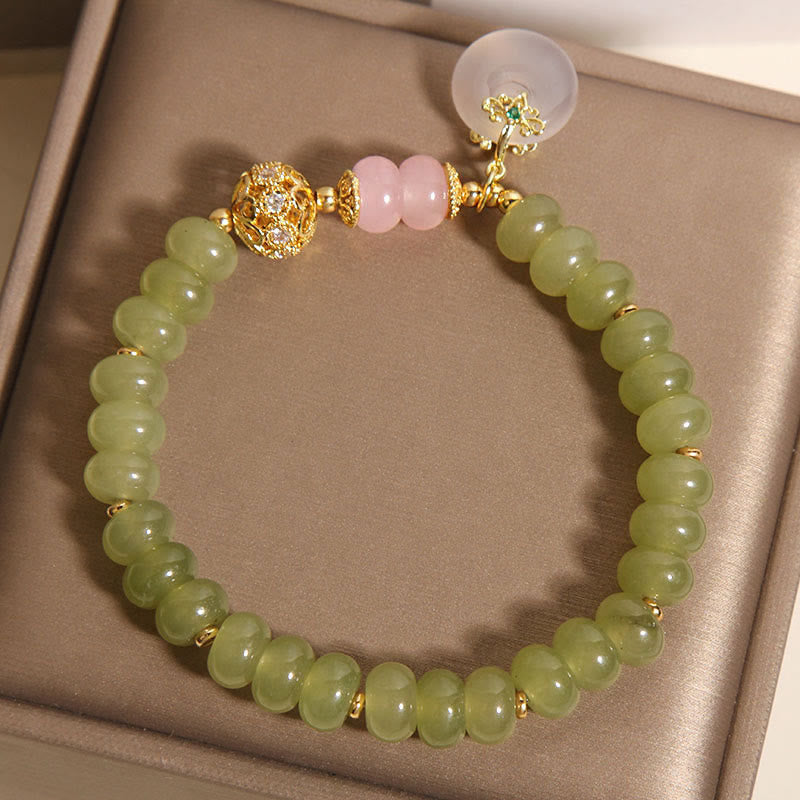 Pulsera de la suerte con hebilla de paz natural de Buddha Stones y jade y cuarzo rosa - image 5