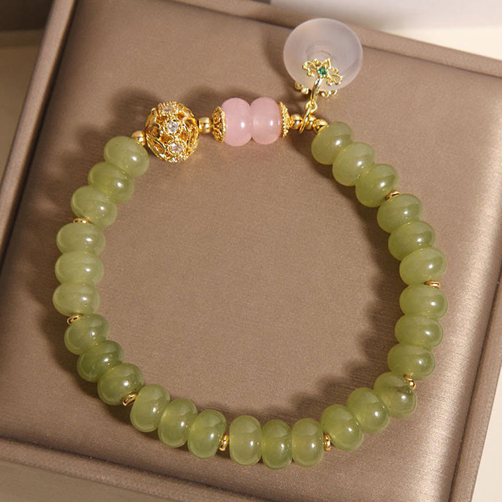 Pulsera de la suerte con hebilla de paz natural de Buddha Stones y jade y cuarzo rosa - image 5