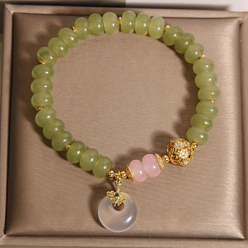 Pulsera de la suerte con hebilla de paz natural de Buddha Stones y jade y cuarzo rosa - image 3