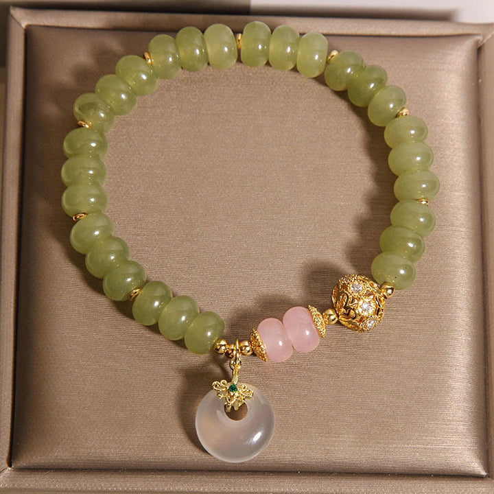 Pulsera de la suerte con hebilla de paz natural de Buddha Stones y jade y cuarzo rosa - image 3