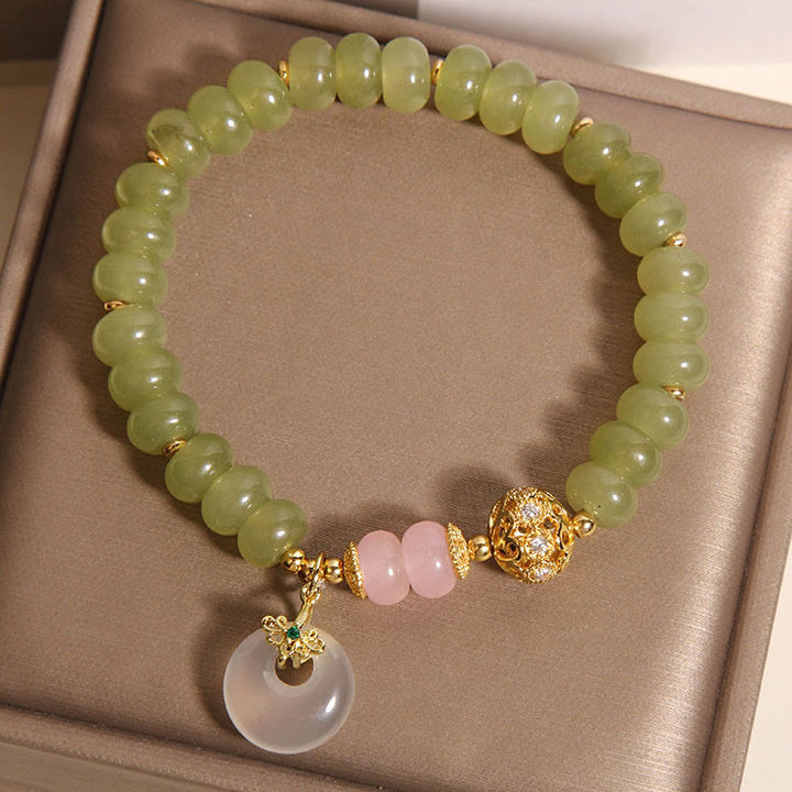 Pulsera de la suerte con hebilla de paz natural de Buddha Stones y jade y cuarzo rosa - image 4