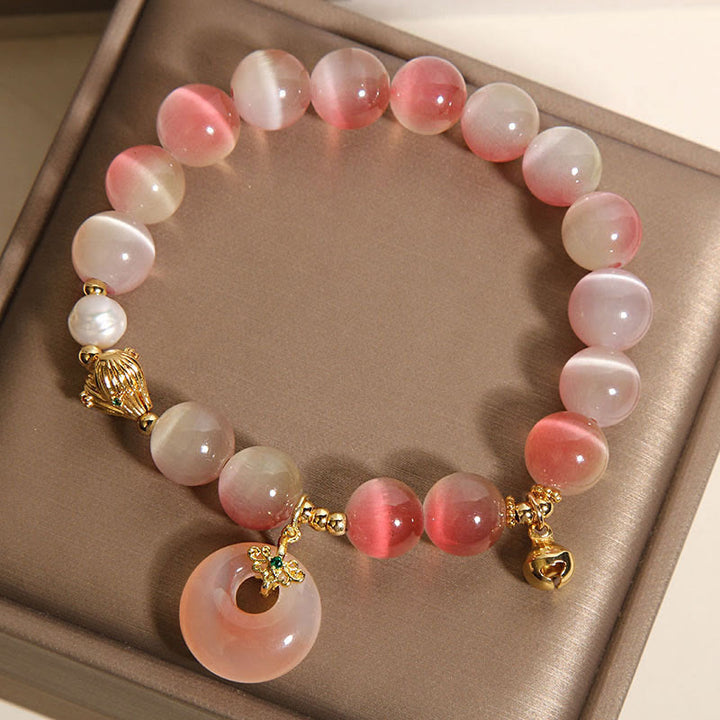 Pulsera de la paz con Buddha Stones y ágata Yanyuan de ojo de gato rosa degradado con hebilla de paz natural - image 4