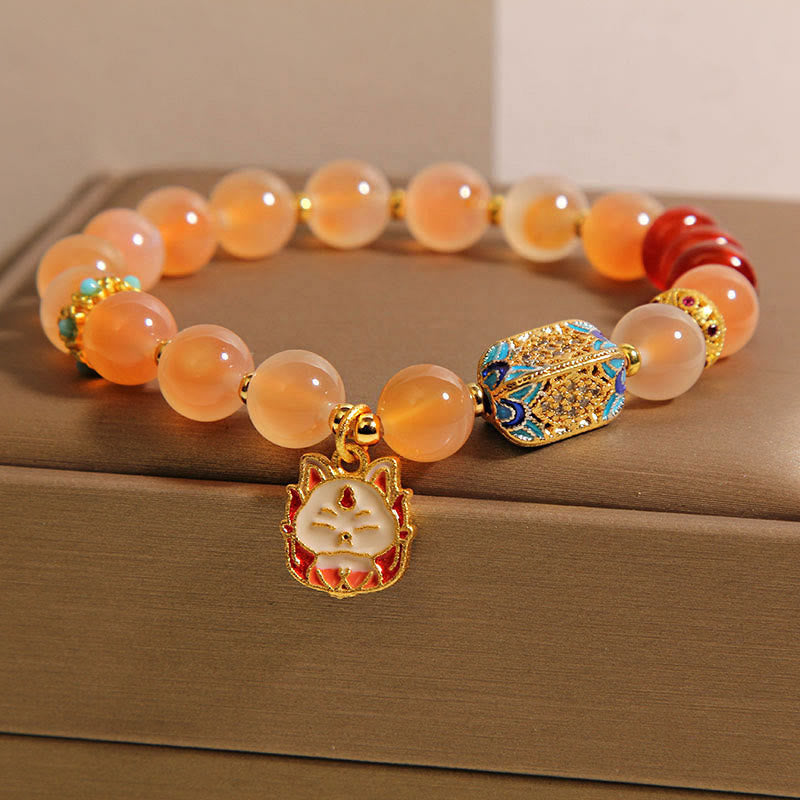 Pulsera curativa de ágata naranja y caramelo con zorro de nueve colas de Buddha Stones - image 2