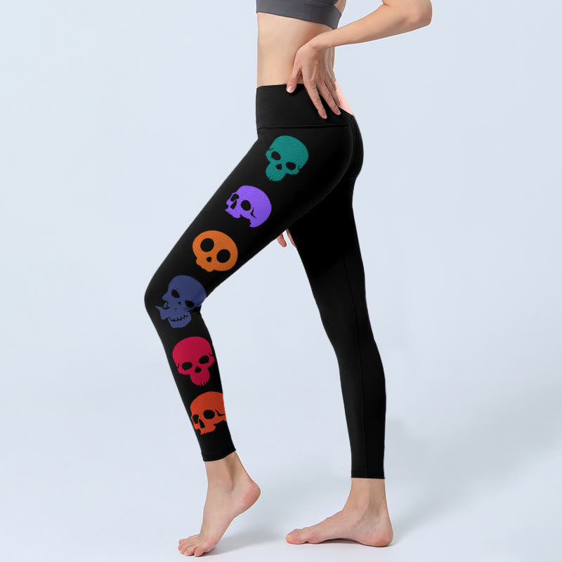 Leggings de yoga para mujer con estampado de calaveras coloridas y Buddha Stones - image 2
