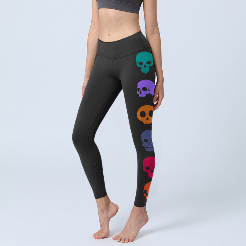 Leggings de yoga para mujer con estampado de calaveras coloridas y Buddha Stones - Negro - US18，UK/AU22，EU50 (4XL) - image 0