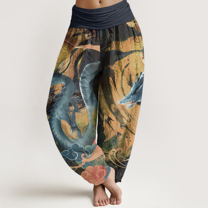 Pantalones Buddha Stones de algodón puro con diseño de nubes auspiciosas y dragón para mujer, con cintura elástica - Azul medianoche - US22，UK/AU26，EU54 (6XL) - image 8