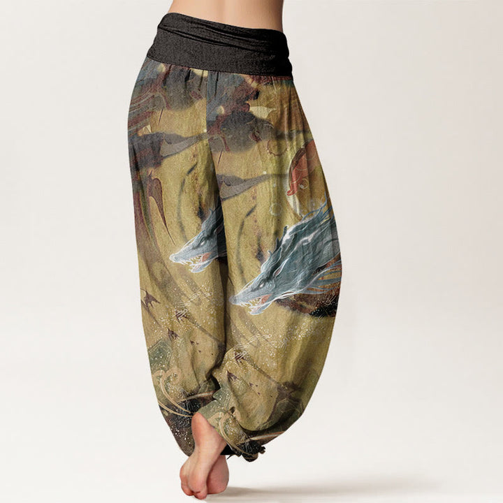 Pantalones Buddha Stones de algodón puro con diseño de nubes auspiciosas y dragón para mujer, con cintura elástica - image 1
