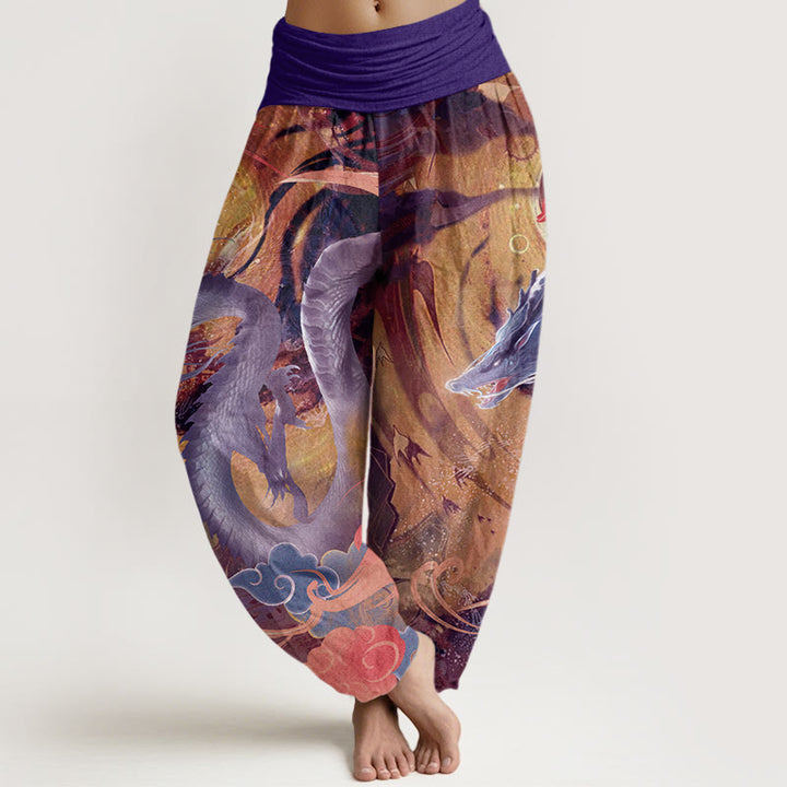 Pantalones Buddha Stones de algodón puro con diseño de nubes auspiciosas y dragón para mujer, con cintura elástica - Púrpura - US22，UK/AU26，EU54 (6XL) - image 5