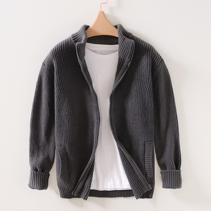 Chaqueta de punto con cremallera de color liso de invierno Buddha Stones para hombre, de algodón, de manga larga y con bolsillos - Gris pizarra - US/UK/AU40, EU50 (2XL) - image 6