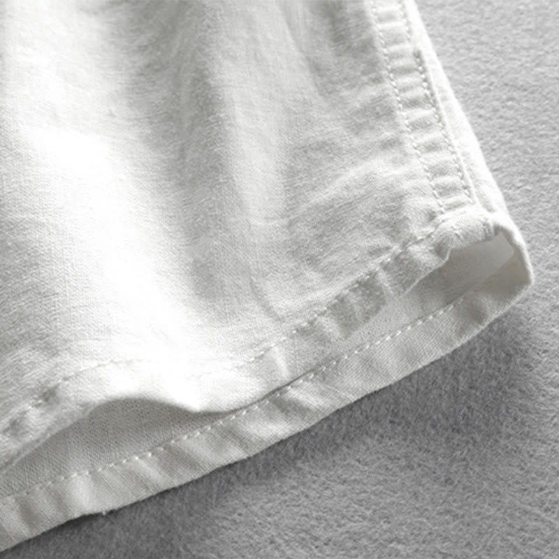 Camisa de manga larga de algodón y lino con cuello redondo y diseño ajustado para hombre de Buddha Stones. - image 8