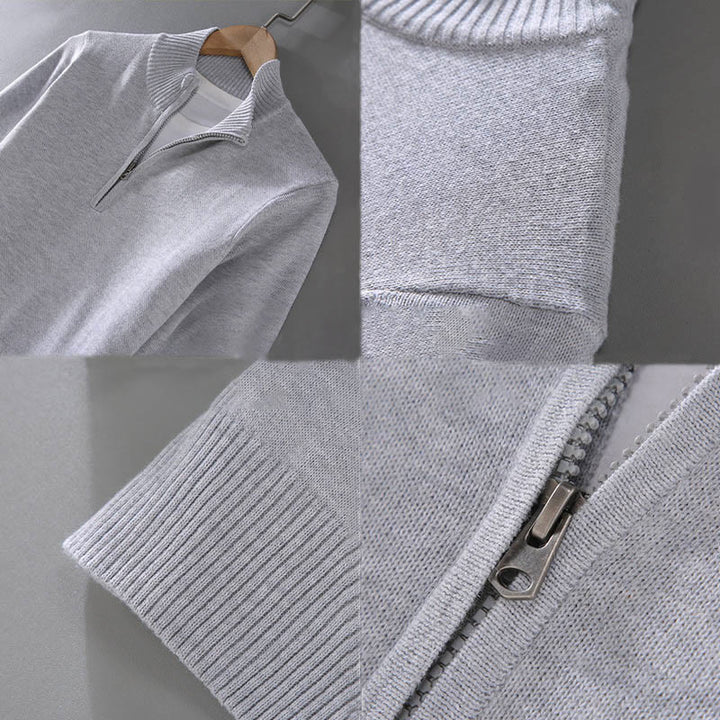 Suéter de algodón puro de manga larga con cuello alto y dobladillo liso acanalado con Buddha Stones para hombre - image 13