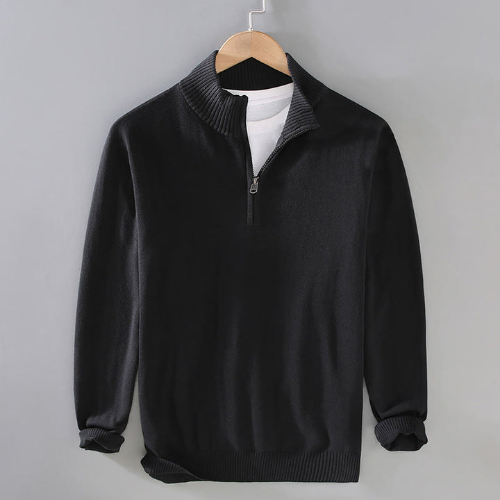 Suéter de algodón puro de manga larga con cuello alto y dobladillo liso acanalado con Buddha Stones para hombre - Negro - US/UK/AU42, EU52 (3XL) - image 1