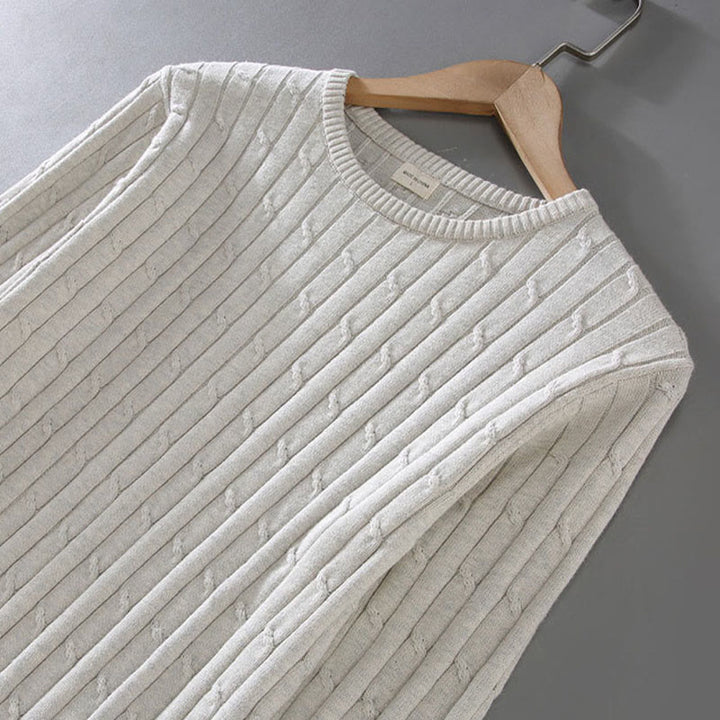 Suéter de algodón puro de manga larga y cuello redondo para hombre con diseño de punto trenzado Buddha Stones - image 7