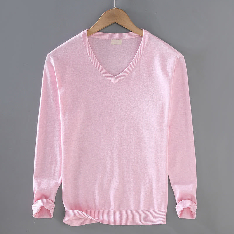 Suéter de manga larga para hombre, de algodón, con cuello en V, color liso y diseño sencillo, con Buddha Stones - Rosa - US/UK/AU42, EU52 (3XL) - image 11