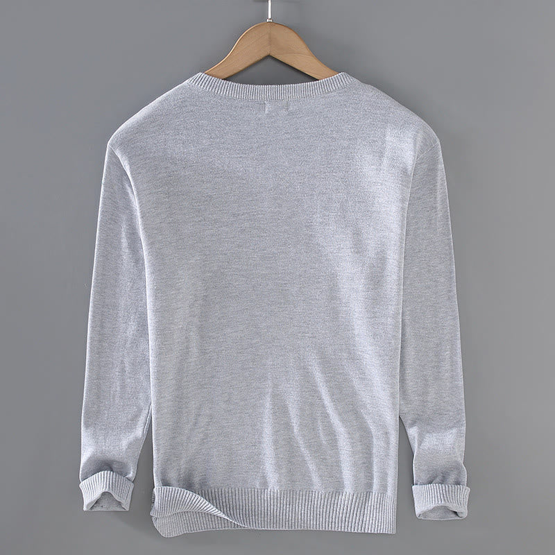 Suéter de manga larga para hombre, de algodón, con cuello en V, color liso y diseño sencillo, con Buddha Stones - image 1