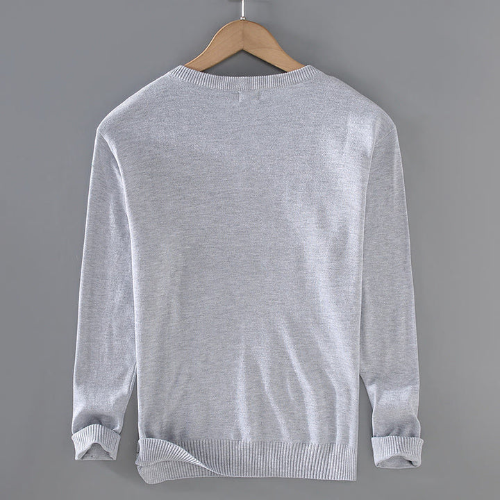 Suéter de manga larga para hombre, de algodón, con cuello en V, color liso y diseño sencillo, con Buddha Stones - image 1