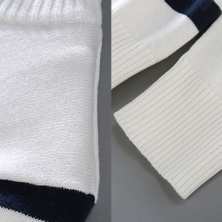 Suéter de algodón de manga larga para hombre con diseño de media cremallera y rayas en contraste de colores y Buddha Stones - image 8