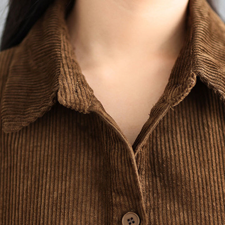 Abrigo de pana de algodón para mujer, de manga larga, con botones y bolsillos , de Buddha Stones - image 6