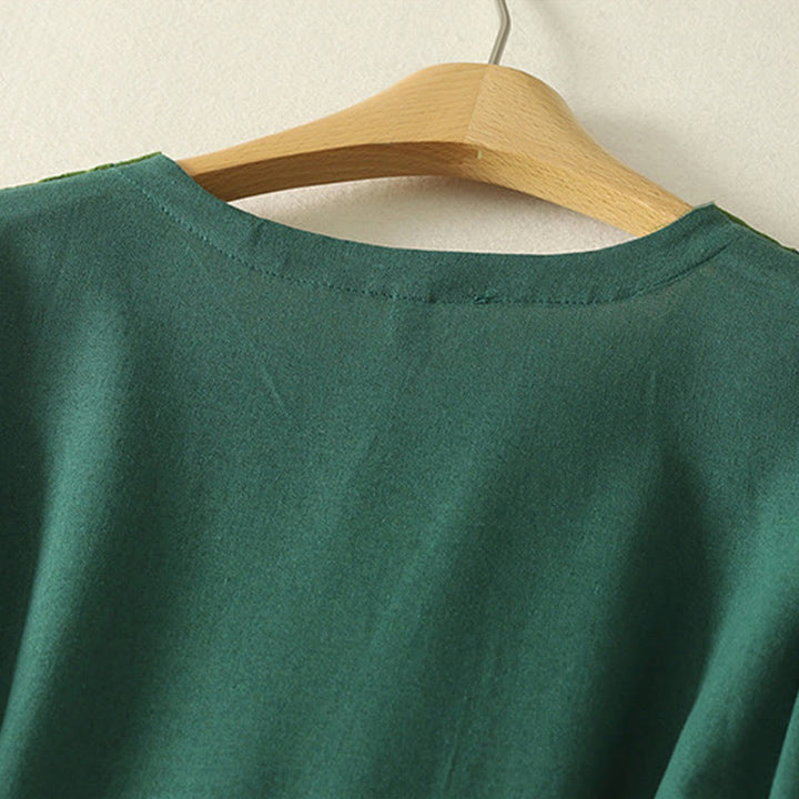 Vestido midi de manga larga para mujer con diseño de bloques de color y parches de Buddha Stones, con bolsillos. - image 3