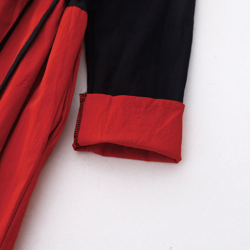 Vestido midi de manga larga con diseño de bloques de color y cordones para mujer con bolsillos y estampado de Buddha Stones - image 8