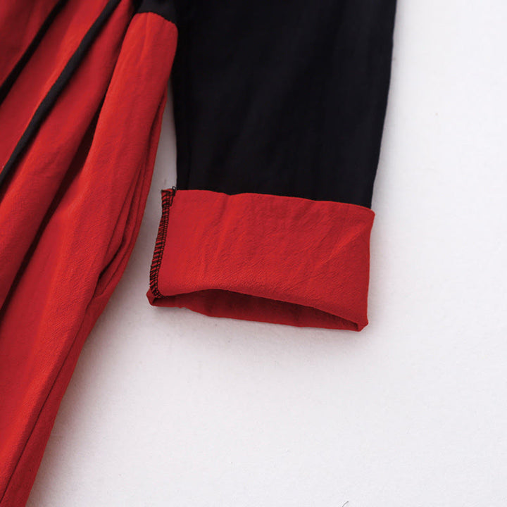 Vestido midi de manga larga con diseño de bloques de color y cordones para mujer con bolsillos y estampado de Buddha Stones - image 8