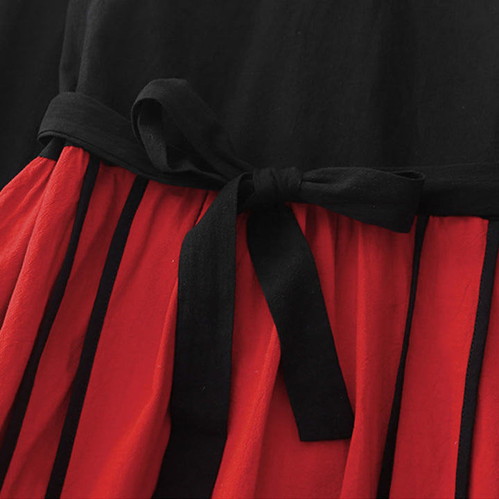 Vestido midi de manga larga con diseño de bloques de color y cordones para mujer con bolsillos y estampado de Buddha Stones - image 3