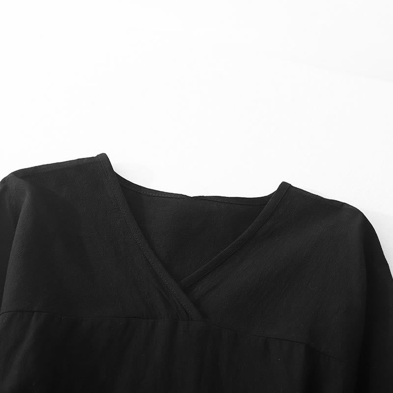 Vestido midi de manga larga con diseño de bloques de color y cordones para mujer con bolsillos y estampado de Buddha Stones - image 2