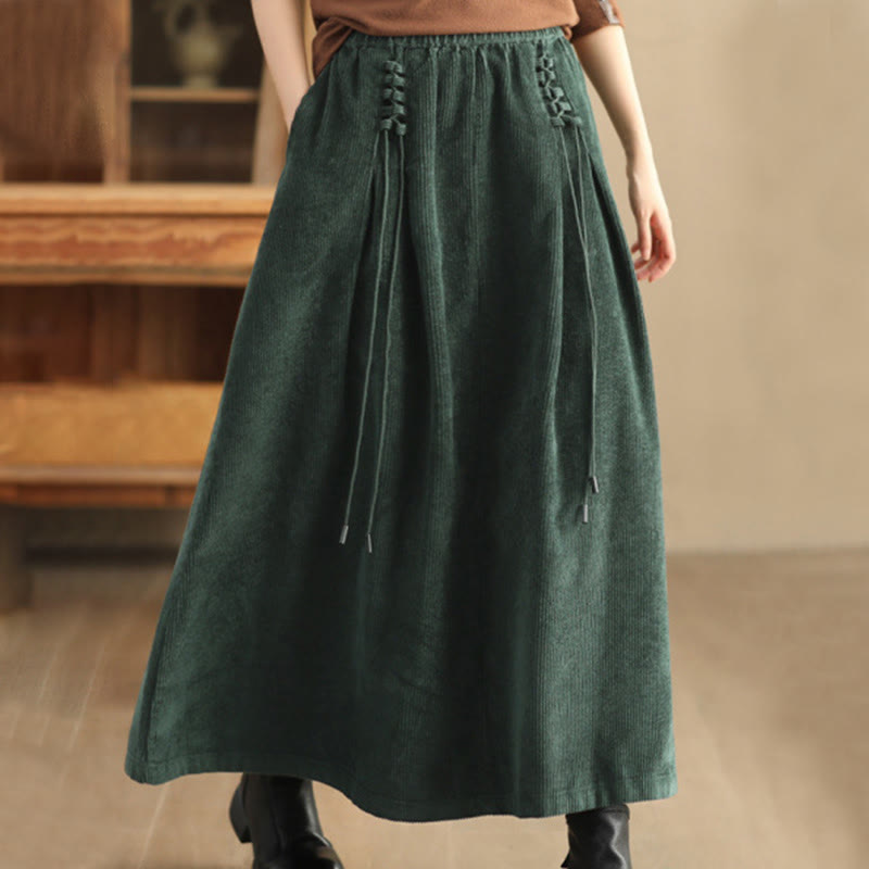 Falda de pana lisa Buddha Stones para mujer, de largo 7-8, con bolsillos - Verde oscuro - US12, UK/AU16, EU44 (2XL) - image 0