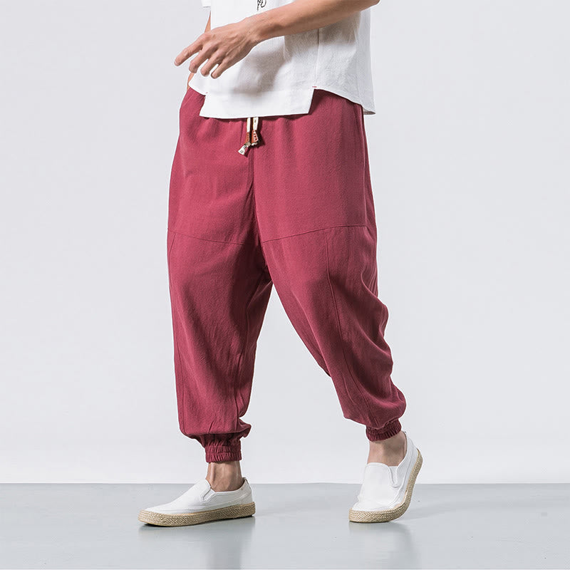 Pantalones bombachos de algodón con cordón ajustable y bolsillos para hombre de Buddha Stones. - Carmesí - US/UK/AU46, EU56 (5XL) - image 7