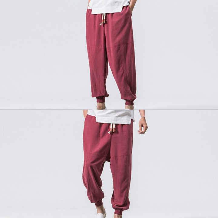 Pantalones bombachos de algodón con cordón ajustable y bolsillos para hombre de Buddha Stones. - image 10