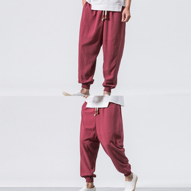 Pantalones bombachos de algodón con cordón ajustable y bolsillos para hombre de Buddha Stones. - image 9