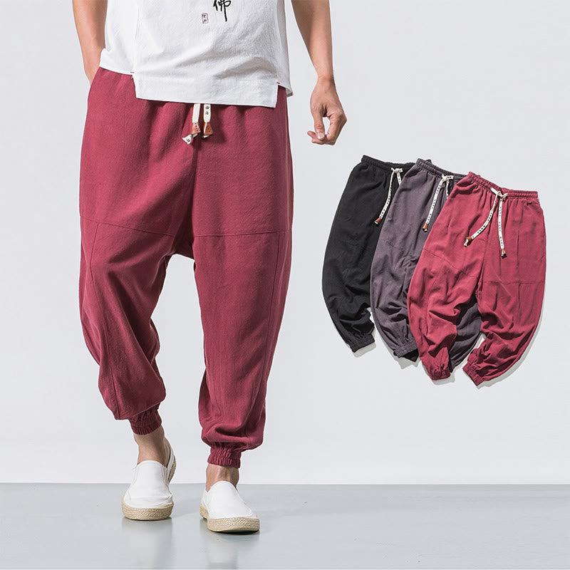 Pantalones bombachos de algodón con cordón ajustable y bolsillos para hombre de Buddha Stones. - image 8