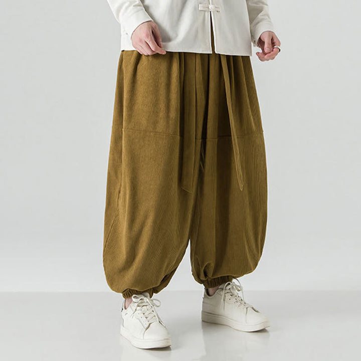 Pantalones harén de pana de algodón puro con bolsillos para hombre, de color liso, de Buddha Stones, para invierno - image 22