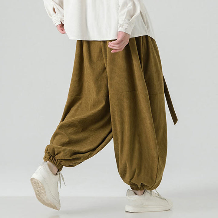 Pantalones harén de pana de algodón puro con bolsillos para hombre, de color liso, de Buddha Stones, para invierno - image 21