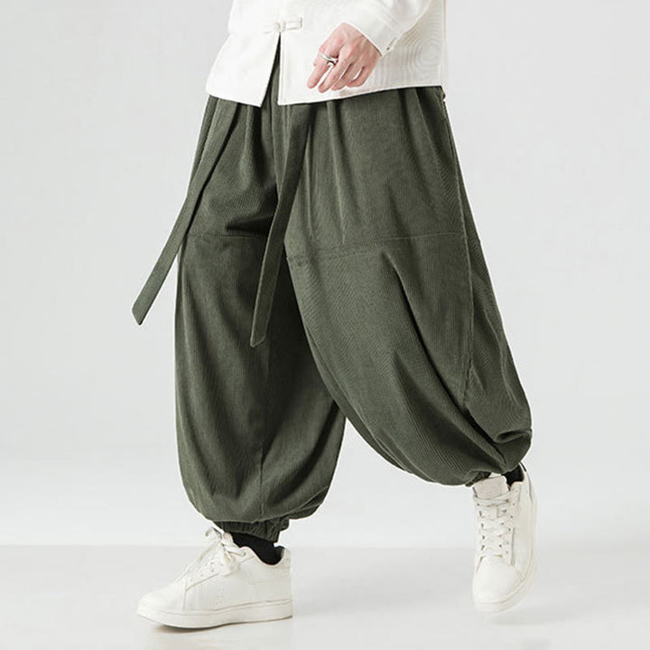 Pantalones harén de pana de algodón puro con bolsillos para hombre, de color liso, de Buddha Stones, para invierno - Verdemar - US/UK/AU48，EU58(5XL) - image 0