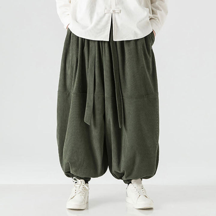 Pantalones harén de pana de algodón puro con bolsillos para hombre, de color liso, de Buddha Stones, para invierno - image 1