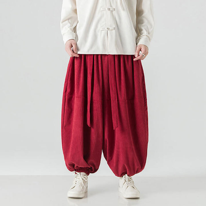 Pantalones harén de pana de algodón puro con bolsillos para hombre, de color liso, de Buddha Stones, para invierno - image 30