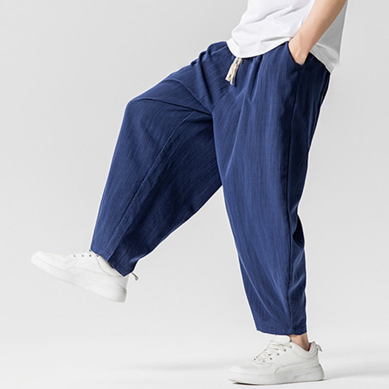 Pantalones tobilleros de algodón con cordón y bolsillos para hombre , de Buddha Stones, de verano, en color puro - image 6
