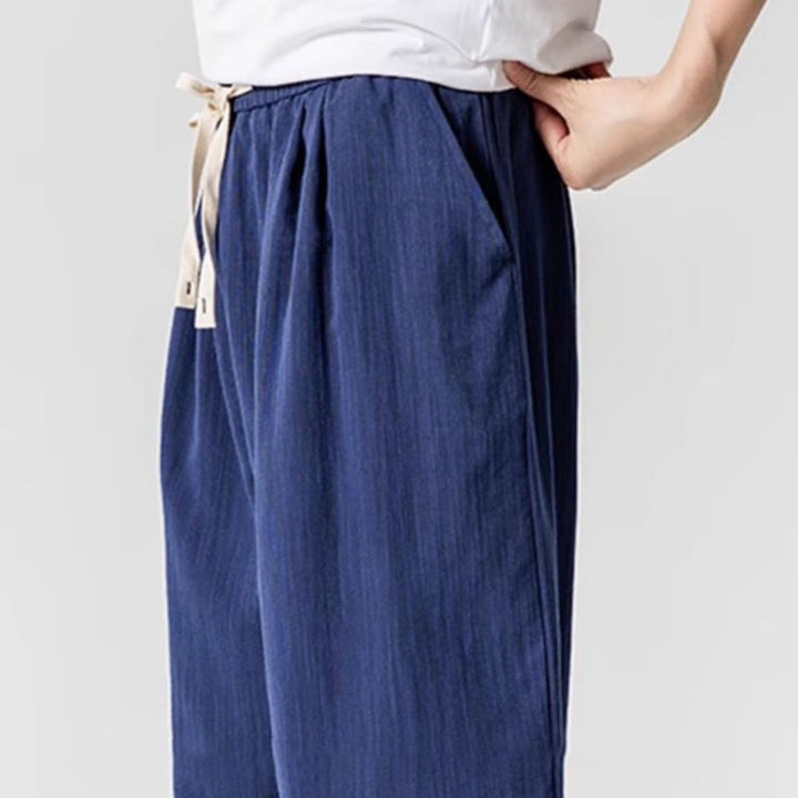 Pantalones tobilleros de algodón con cordón y bolsillos para hombre , de Buddha Stones, de verano, en color puro - image 9
