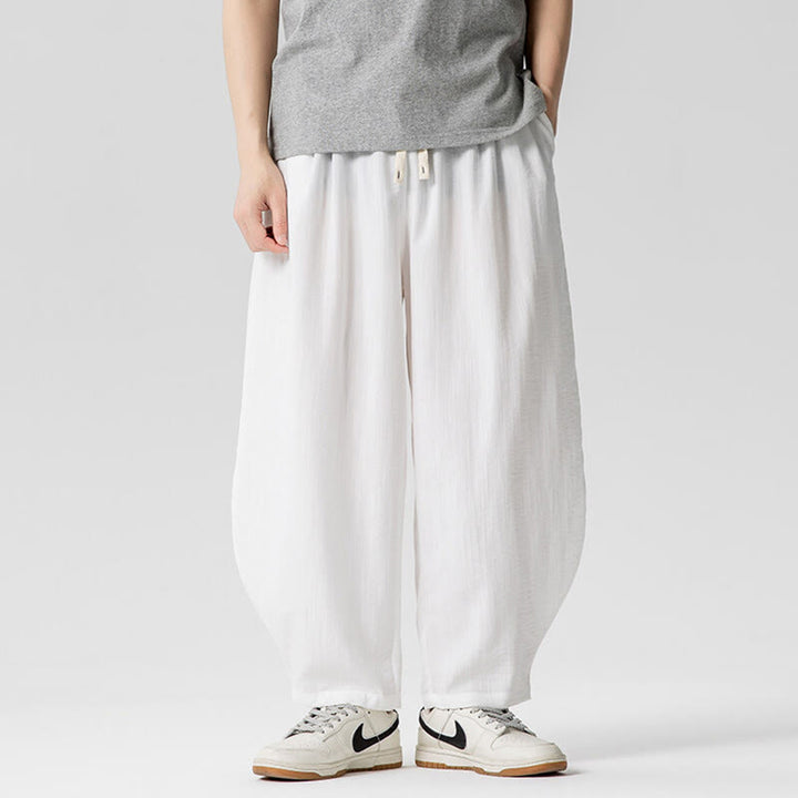 Pantalones tobilleros de algodón con cordón y bolsillos para hombre , de Buddha Stones, de verano, en color puro - Blanco - US/UK/AU46, EU56 (5XL) - image 12