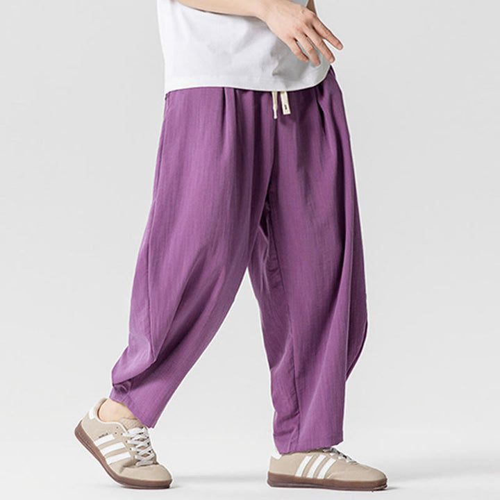 Pantalones tobilleros de algodón con cordón y bolsillos para hombre , de Buddha Stones, de verano, en color puro - image 31