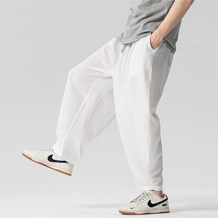 Pantalones tobilleros de algodón con cordón y bolsillos para hombre , de Buddha Stones, de verano, en color puro - image 19