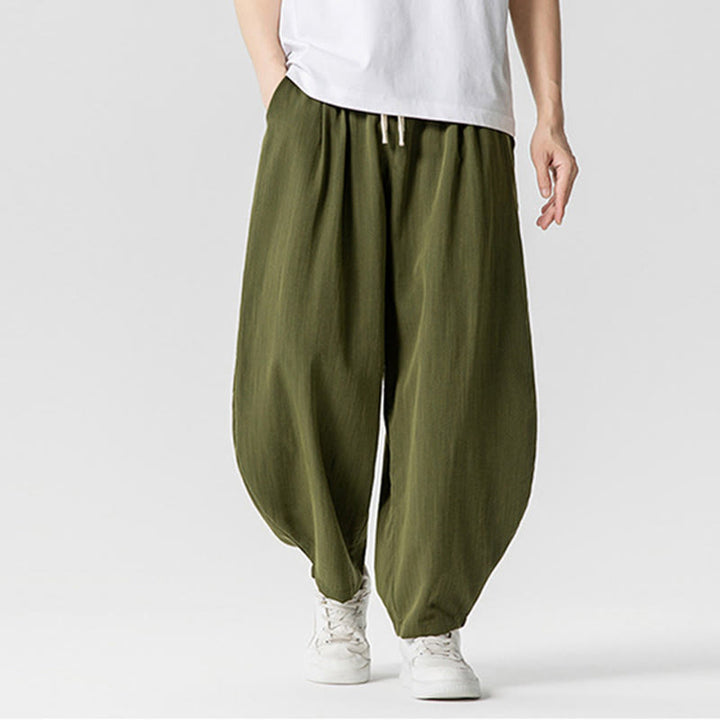 Pantalones tobilleros de algodón con cordón y bolsillos para hombre , de Buddha Stones, de verano, en color puro - image 23