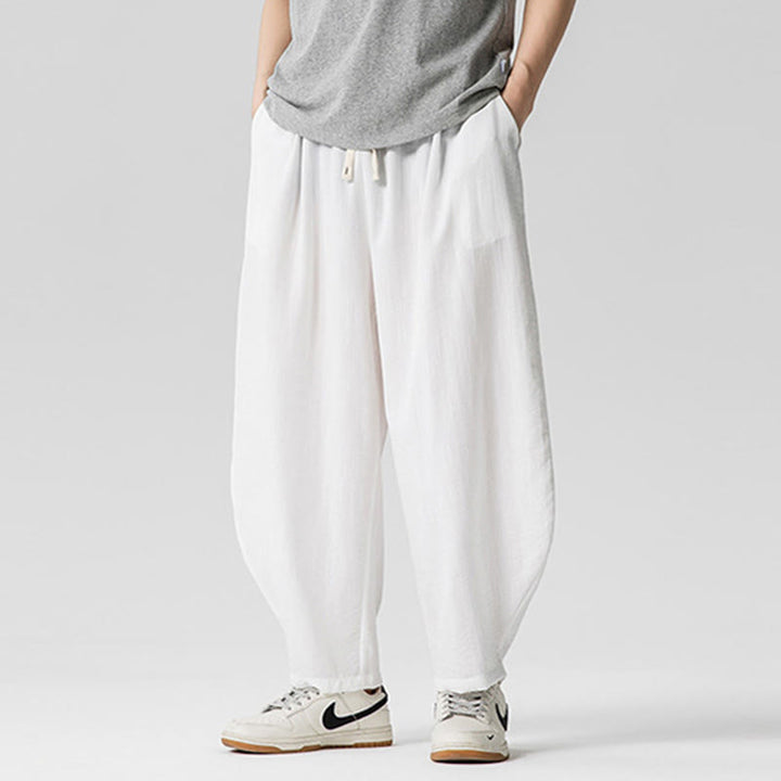 Pantalones tobilleros de algodón con cordón y bolsillos para hombre , de Buddha Stones, de verano, en color puro - image 15